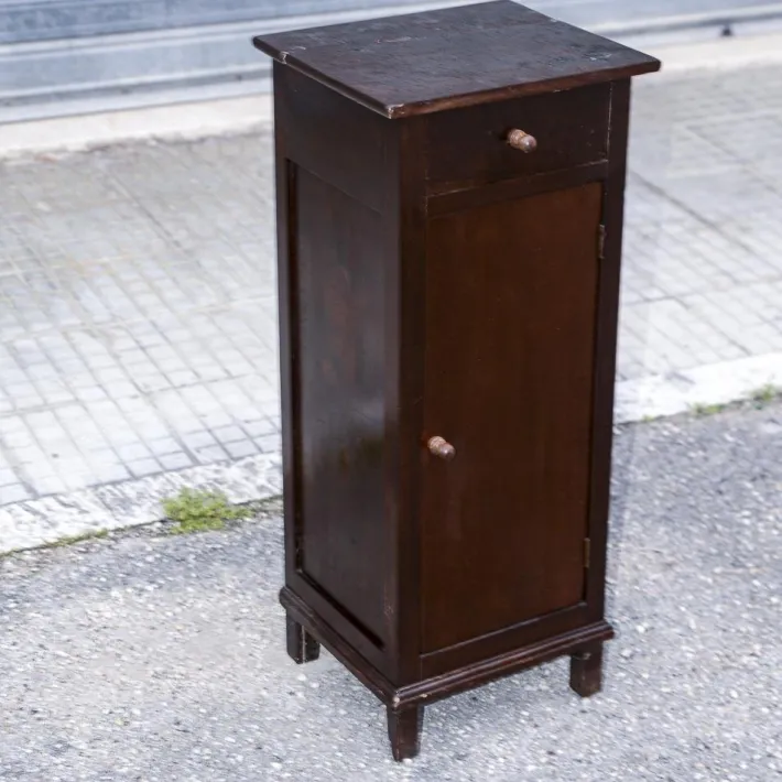 Pamono Single High and Narrow Fir Wooden Bedside Table, 1900s Outlet