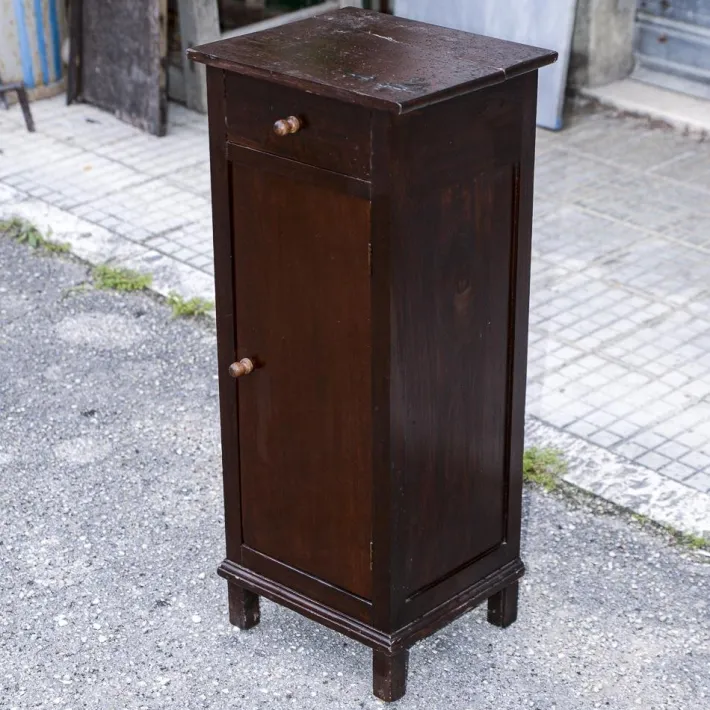 Pamono Single High and Narrow Fir Wooden Bedside Table, 1900s Outlet