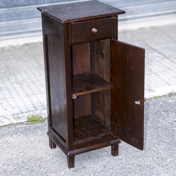 Pamono Single High and Narrow Fir Wooden Bedside Table, 1900s Outlet