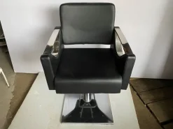 Pamono Skai Hairdresser Chair with Chromed Metal Armrests and Black Skai Leather, 2010s Hot