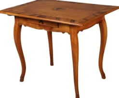 Pamono Small Antique Baroque Desk Table in Cherry and Walnut with Inlays, 1800