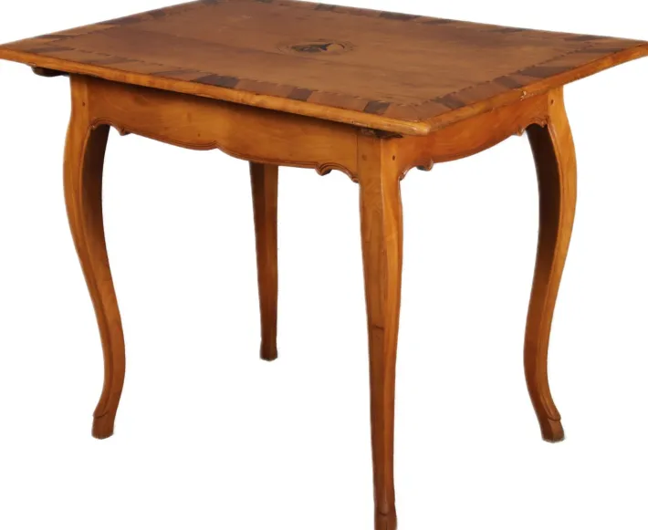 Pamono Small Antique Baroque Desk Table in Cherry and Walnut with Inlays, 1800