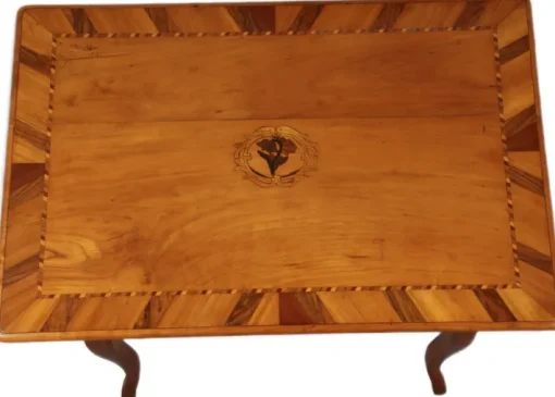 Pamono Small Antique Baroque Desk Table in Cherry and Walnut with Inlays, 1800