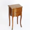 Pamono Small Antique Louis XV Style Wooden Nightstand with Marquetry Details, Brown Marble Top and Brass Details Sale