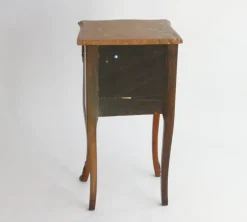 Pamono Small Antique Louis XV Style Wooden Nightstand with Marquetry Details, Brown Marble Top and Brass Details Sale