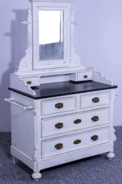 Pamono Small Antique White Pine Chest of 4 Drawers with Marble Top and Mirror, Late 19th Century Outlet