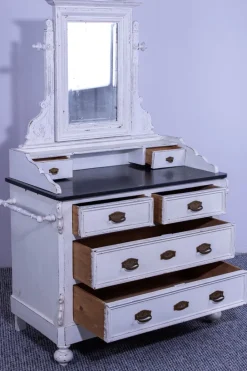 Pamono Small Antique White Pine Chest of 4 Drawers with Marble Top and Mirror, Late 19th Century Outlet
