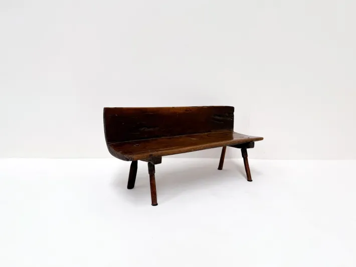 Pamono Small Antique Wooden Bench with Backrest, 1800s New