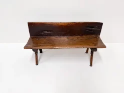 Pamono Small Antique Wooden Bench with Backrest, 1800s New