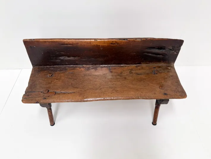 Pamono Small Antique Wooden Bench with Backrest, 1800s New