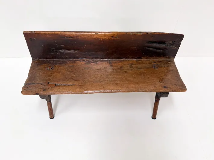 Pamono Small Antique Wooden Bench with Backrest, 1800s New