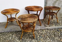 Pamono Small Italian Wicker Tables, 1950s, Set of 4 New