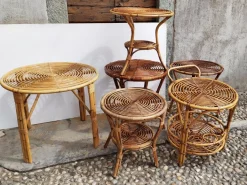 Pamono Small Italian Wicker Tables, 1950s, Set of 6 New