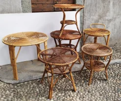 Pamono Small Italian Wicker Tables, 1950s, Set of 6 New