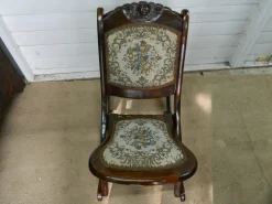 Pamono Small Mahogany and Tapestry Rocking Chair, 1890s Sale