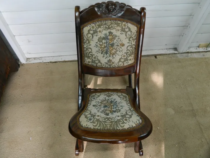 Pamono Small Mahogany and Tapestry Rocking Chair, 1890s Sale