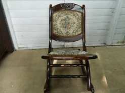 Pamono Small Mahogany and Tapestry Rocking Chair, 1890s Sale