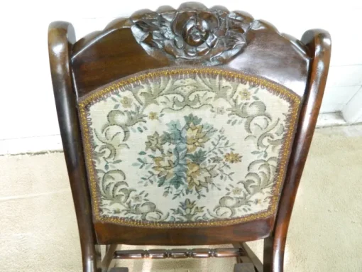 Pamono Small Mahogany and Tapestry Rocking Chair, 1890s Sale