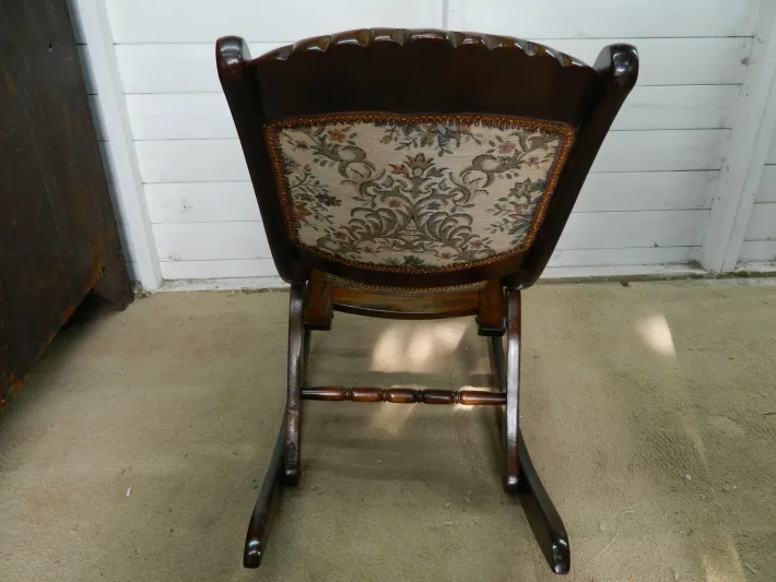Pamono Small Mahogany and Tapestry Rocking Chair, 1890s Sale