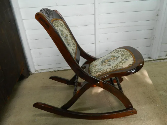 Pamono Small Mahogany and Tapestry Rocking Chair, 1890s Sale