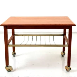 Pamono Small Table with Wheels in Teak and Magazine Shelf, Denmark, 1960s Best