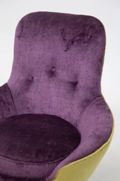 Pamono Small Vintage Wooden Armchairs & Pouf in Purple and Green Velvet, Set of 3 Discount