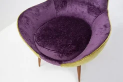 Pamono Small Vintage Wooden Armchairs & Pouf in Purple and Green Velvet, Set of 3 Discount