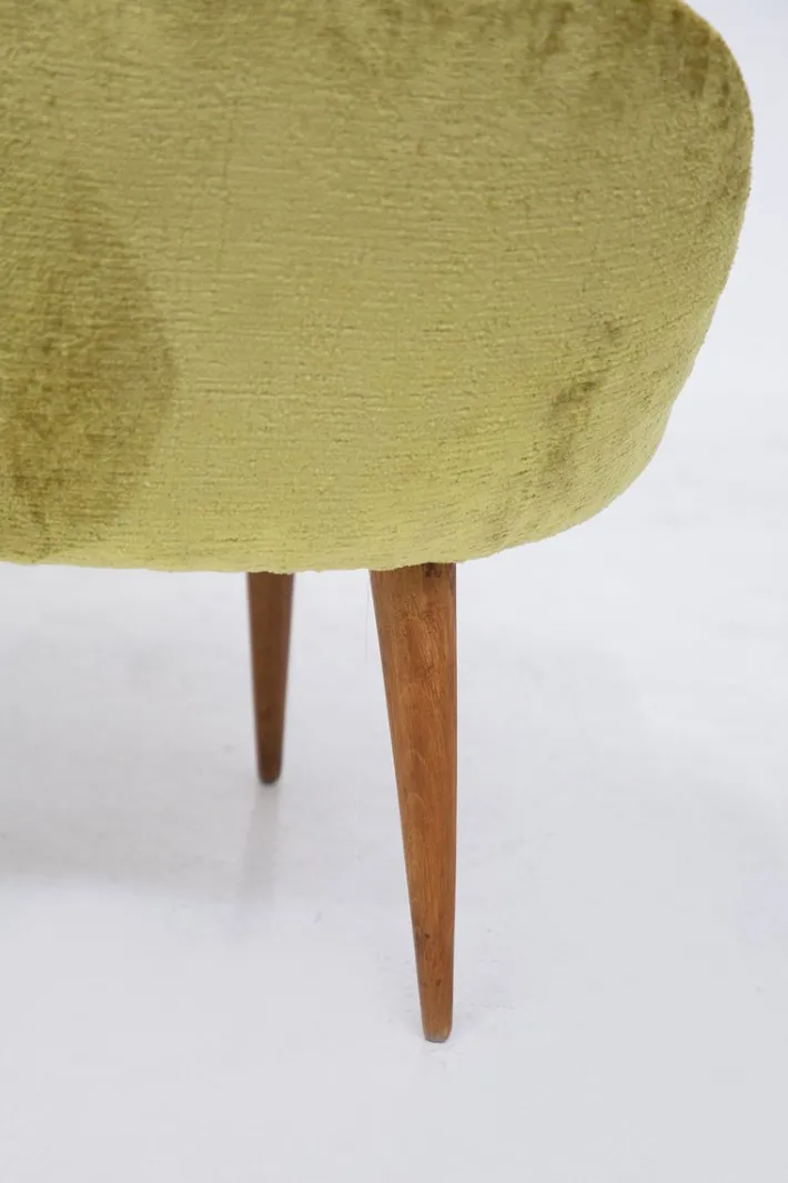 Pamono Small Vintage Wooden Armchairs & Pouf in Purple and Green Velvet, Set of 3 Discount