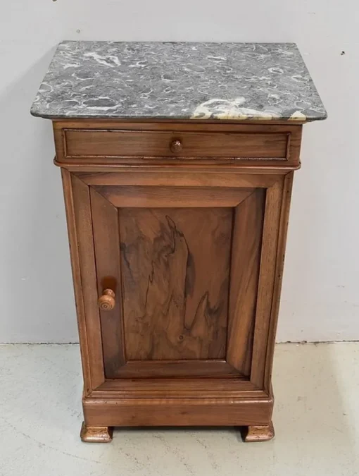 Pamono Small Walnut and Marble Bedside Table, 1900s