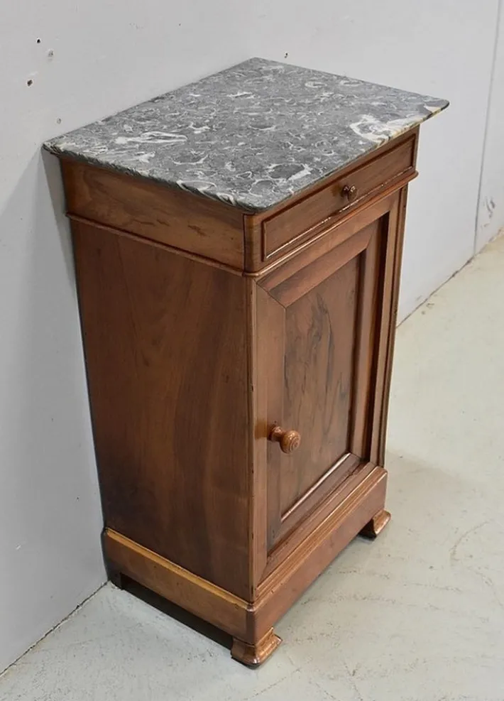 Pamono Small Walnut and Marble Bedside Table, 1900s