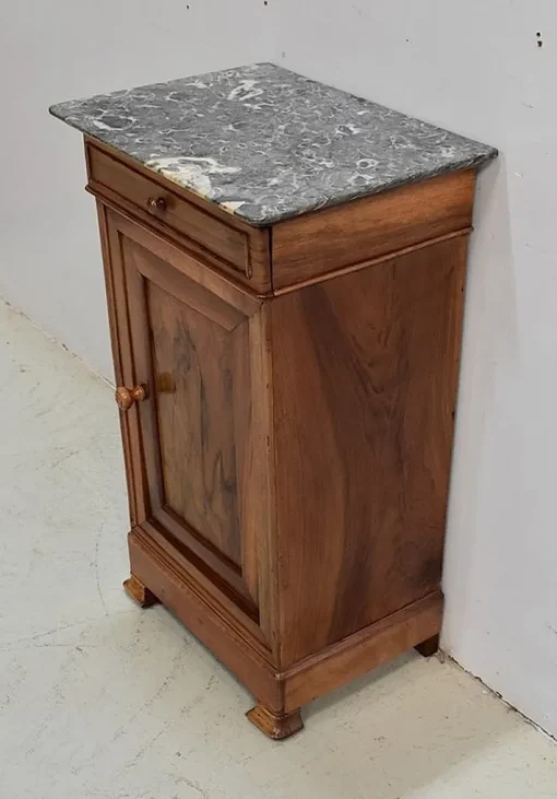 Pamono Small Walnut and Marble Bedside Table, 1900s