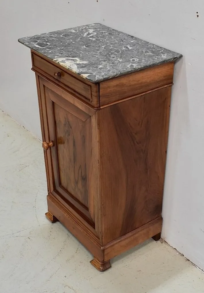 Pamono Small Walnut and Marble Bedside Table, 1900s