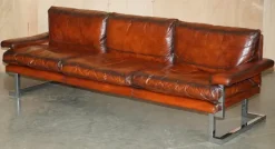 Pamono Sofa and Armchair Suite in Leather and Chrome, Set of 4 Clearance