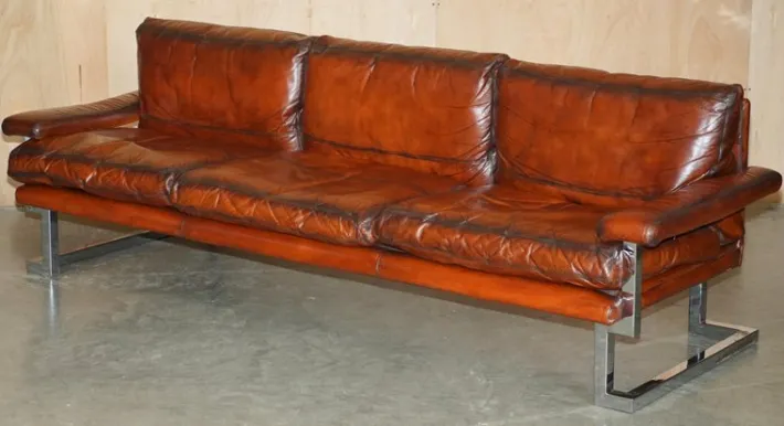 Pamono Sofa and Armchair Suite in Leather and Chrome, Set of 4 Clearance