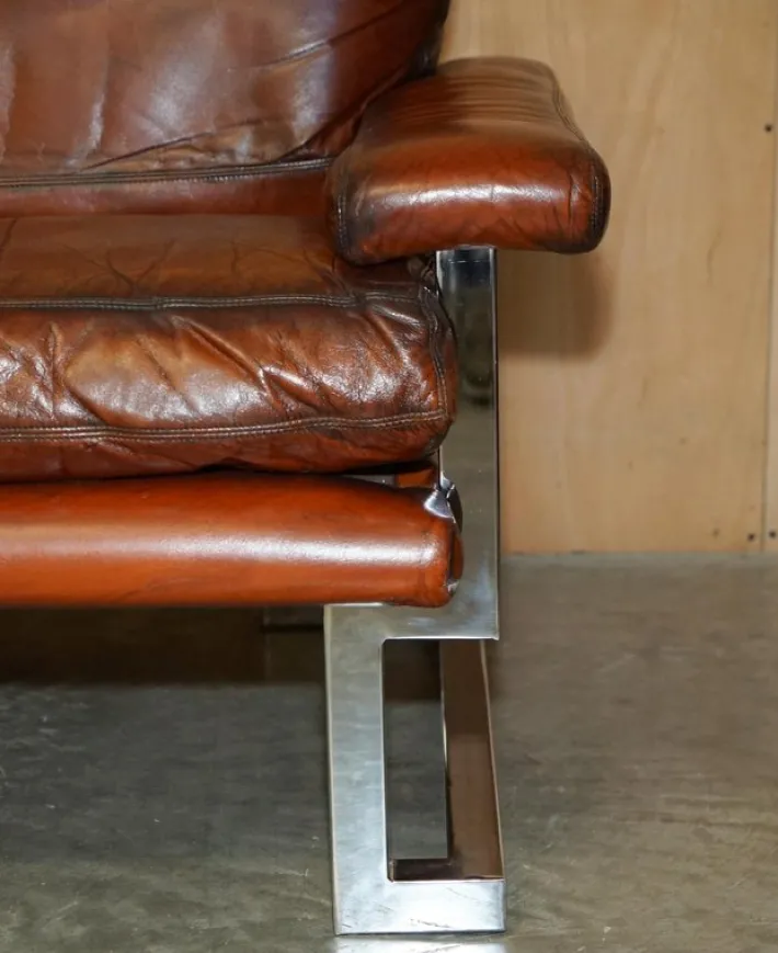 Pamono Sofa and Armchair Suite in Leather and Chrome, Set of 4 Clearance