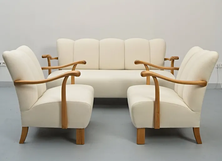 Pamono Sofa and Armchairs by Jindrich Halabala, 1930s, Set of 3 Hot