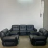 Pamono Sofa and Armchairs in Black Leather by Adriano Piazzesi, 1980s, Set of 3 Online