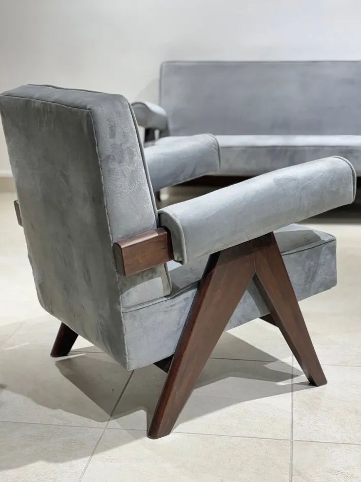 Pamono Sofa and Armchairs Set by Pierre Jeanneret from Pierre Jeanneret, 1952, Set of 3 Sale