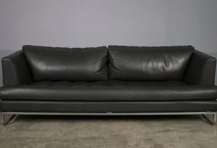 Pamono Sofa and Lounge Chair in Anthracite Leather from Valdichienti, 1970s, Set of 2