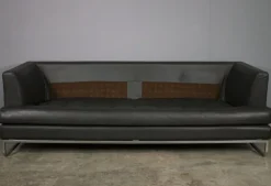 Pamono Sofa and Lounge Chair in Anthracite Leather from Valdichienti, 1970s, Set of 2