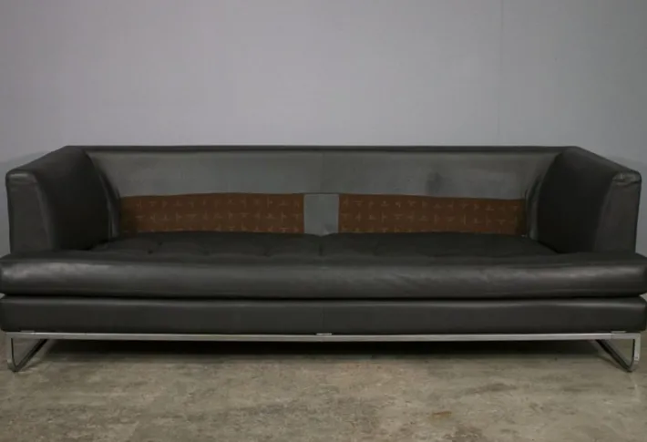 Pamono Sofa and Lounge Chair in Anthracite Leather from Valdichienti, 1970s, Set of 2