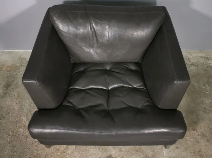 Pamono Sofa and Lounge Chair in Anthracite Leather from Valdichienti, 1970s, Set of 2