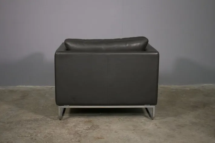 Pamono Sofa and Lounge Chair in Anthracite Leather from Valdichienti, 1970s, Set of 2