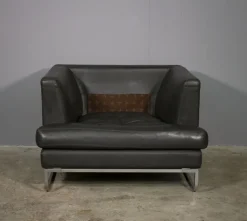 Pamono Sofa and Lounge Chair in Anthracite Leather from Valdichienti, 1970s, Set of 2