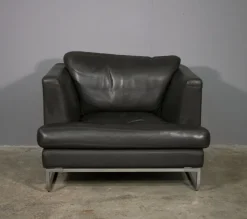 Pamono Sofa and Lounge Chair in Anthracite Leather from Valdichienti, 1970s, Set of 2