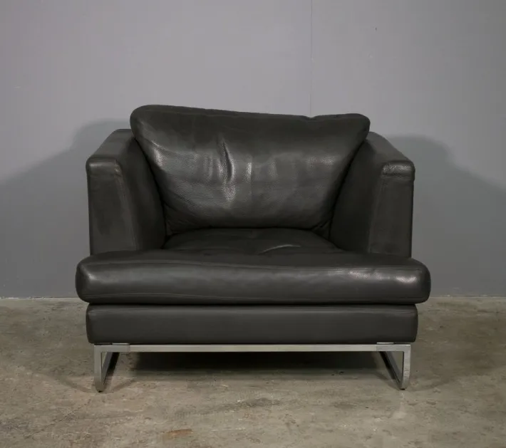 Pamono Sofa and Lounge Chair in Anthracite Leather from Valdichienti, 1970s, Set of 2