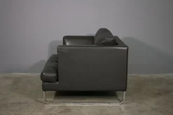 Pamono Sofa and Lounge Chair in Anthracite Leather from Valdichienti, 1970s, Set of 2