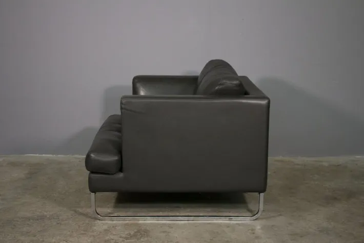 Pamono Sofa and Lounge Chair in Anthracite Leather from Valdichienti, 1970s, Set of 2