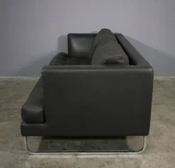 Pamono Sofa and Lounge Chair in Anthracite Leather from Valdichienti, 1970s, Set of 2
