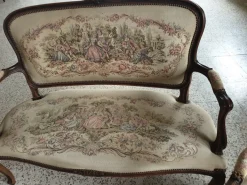 Pamono Sofa and Two Armchairs with Walnut Frame Embroidered Upholstery, Set of 3 Best